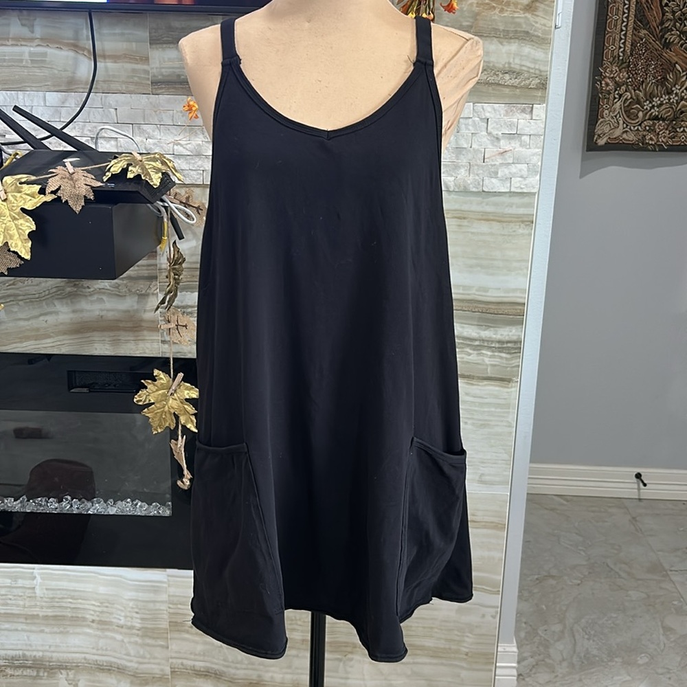 Fashion Women’s Black Tank Top Mini Skort Dress with Pockets. Size L(984A)‎